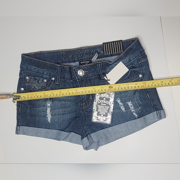 ❤️ MONTANA JEANS SHORTS LOW WAIST EMBELLISHED RHINESTONE.SIZE: 5/6 COLOR:  BLUE - Picture 7 of 14